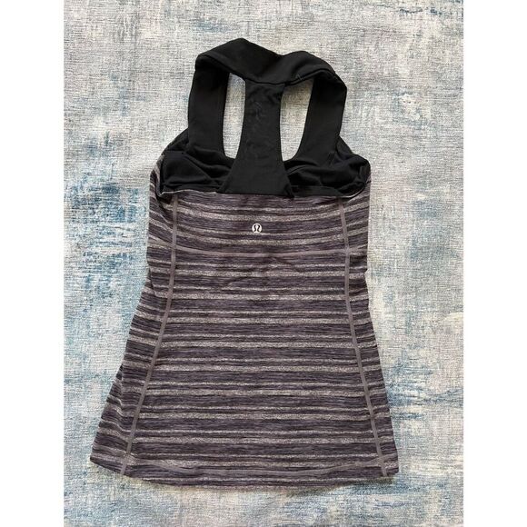 Lululemon Black Gray Purple Stripe Scoop Neck Tank Top Size 4 - Picture 6 of 7